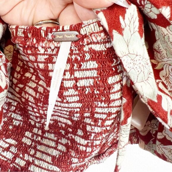 Free People Sunday Floral Linen Blend Puff Sleeve Crop Top S - Picture 6 of 7